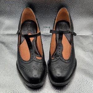 Born Brogue Black T-Strap Women's Shoes